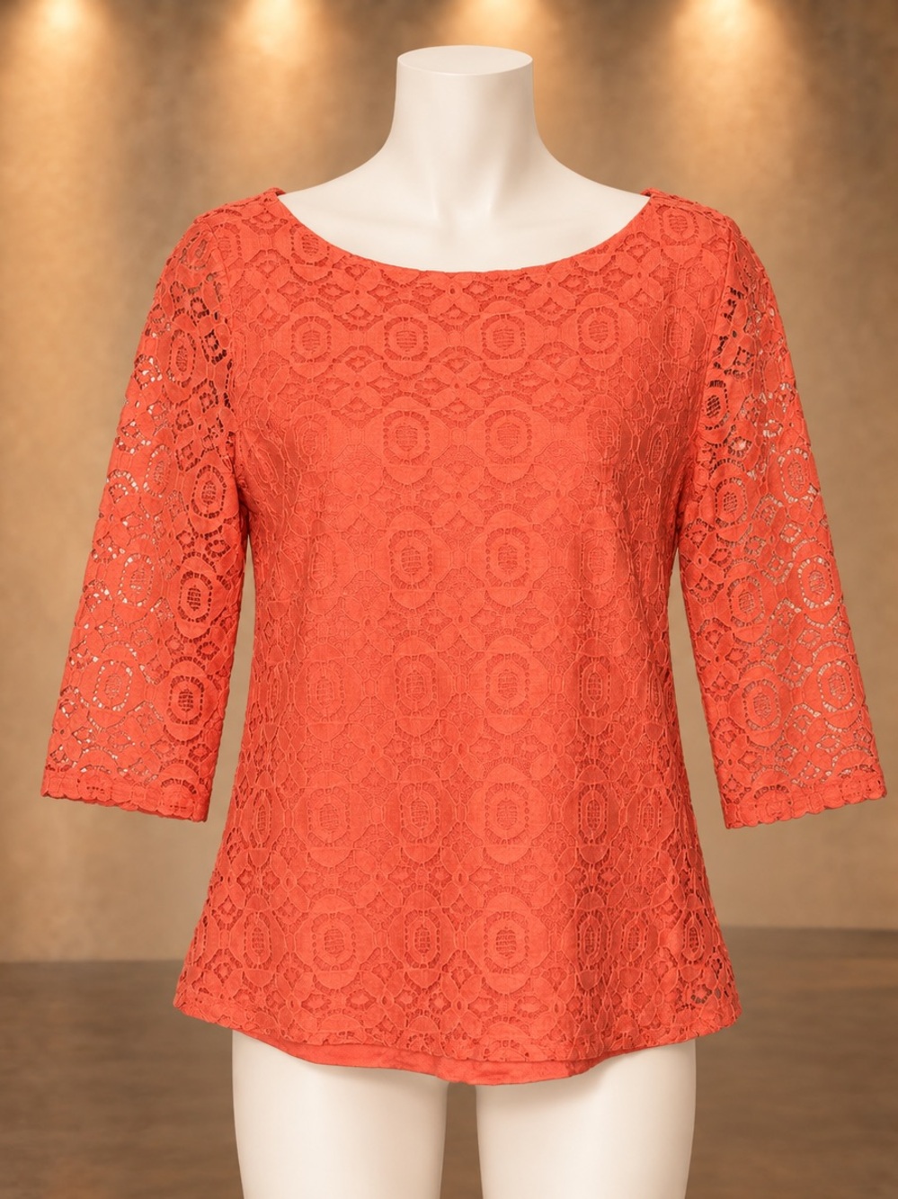 Banana Republic Coral Floral Lace Boatneck Blouse Size 6